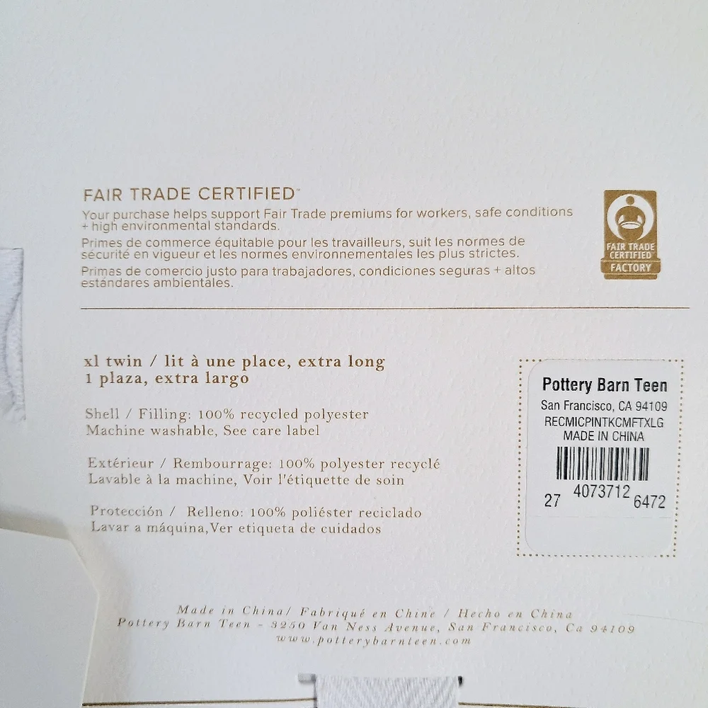 Pottery Barn Teen Marble Pintuck Comforter Twin XL + Sham